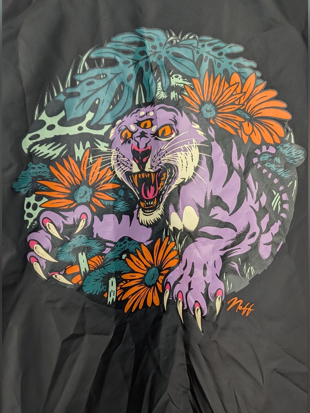 NWT Neff Black Men's Rain Jacket/ Windbreaker Eye Tiger Men Sz M. - Picture 3 of 9